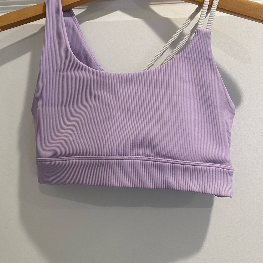 Flowglowear Lavender Ribbed Sports Bra with Strappy Back